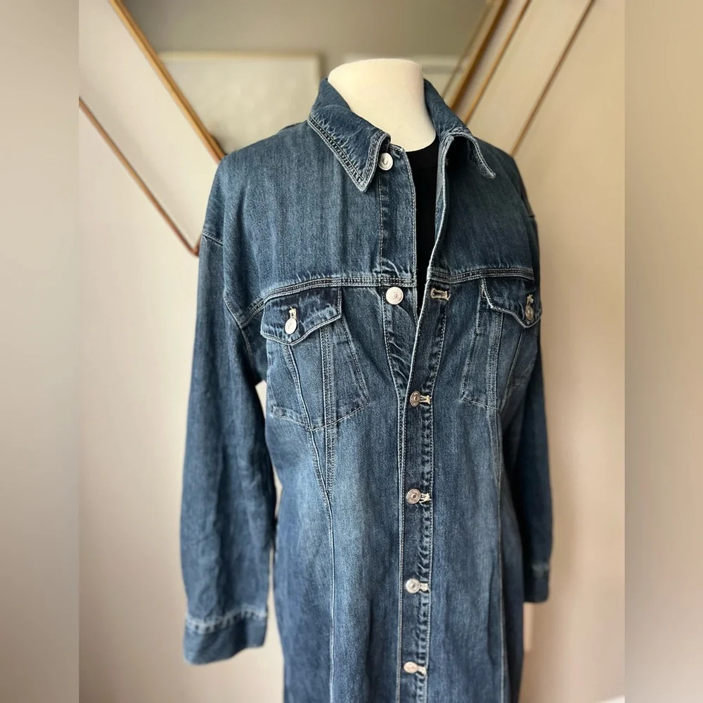 Zara Denim Maxi Dress & Long Blue Jean Jacket Trench Coat Womens XL 10 12 14 - Picture 5 of 12